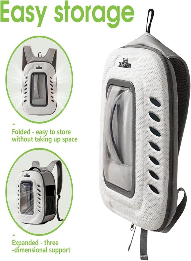 PET FUN حقيبة ظهر شفافة فاخرة لحمل القطط من بيت فن - حقيبة سفر للحيوانات الأليفة قابلة للتهوية للقطط والكلاب الصغيرة، قابلة للطي، جيدة التهوية بتصميم مريح، مثالية للمشي لمسافات طويلة والتخييم (أبيض) - Image 3